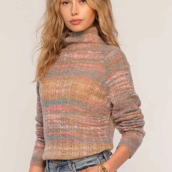 NWT Womens Heartloom Pink Taupe Wool Blend Mock Neck Astrid Sweater XS - Picture 1 of 10